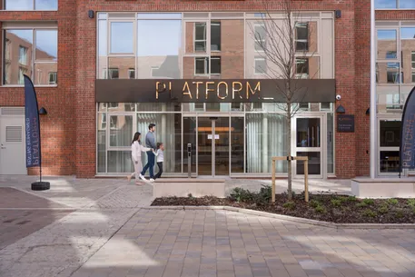 Exterior of PLATFORM_ in Edinburgh showing a young family walking into reception